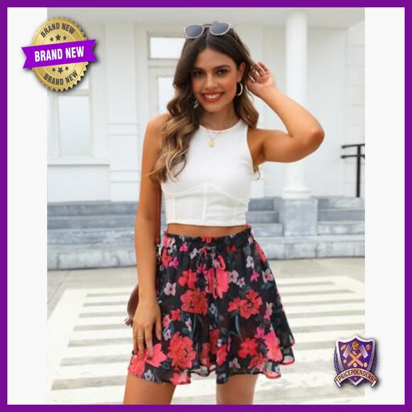 Flowy Athletic Shorts High Rise Polyester Drawstring Skorts XS - Picture 4 of 6